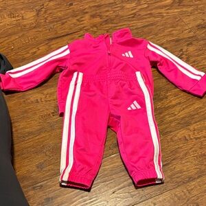 Adidas Fuchsia Infant Tracksuit with White Stripes